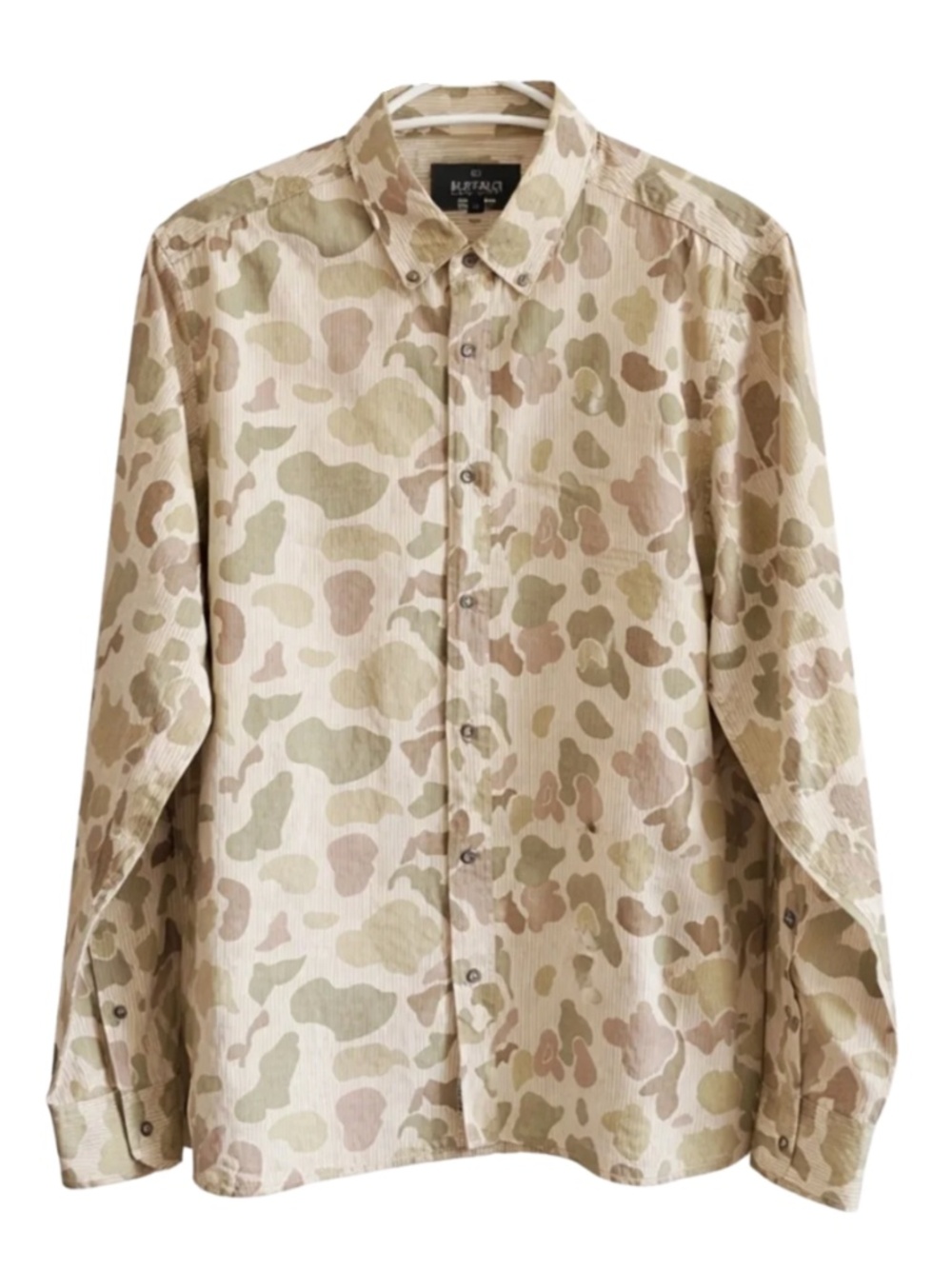 Buffalo David Bitton Beige Duck Camo Pinstripe Button Down Shirt – Large EUC